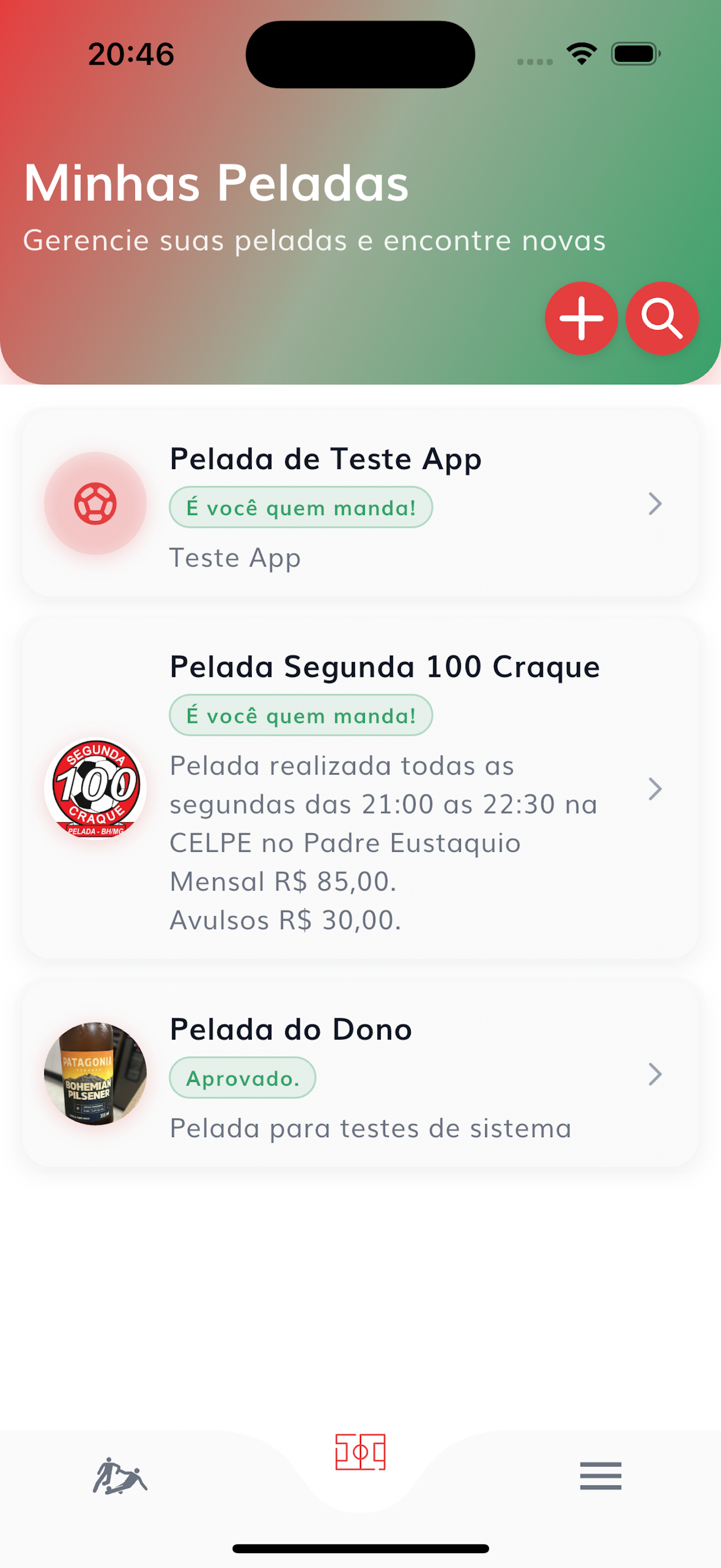 Interface de configurações e opções